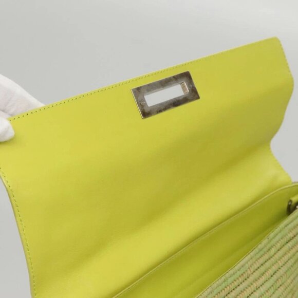 Salvatore Ferragamo Sofia Gancini Hand Bag Straw Leather 2way Green Auth 103207V - Picture 15 of 16